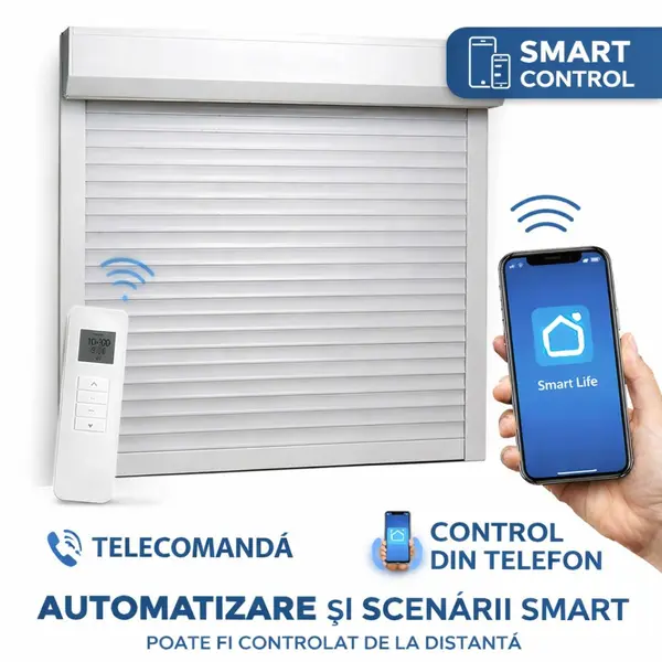 Rulou Exterior Aluminiu Alb cu Motor, Telecomandă și Control din Telefon