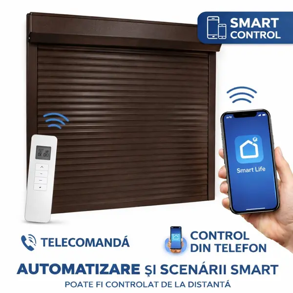 Rulou Exterior Aluminiu Maro cu Motor, Telecomandă și Control din Telefon