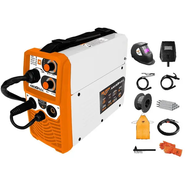 Ruris Aparat de sudura, Invertor Ruris, AS130FULL + W2, MIG 50-130A, TIG 10-120A, MMA 10-120A, Alb-Portocaliu