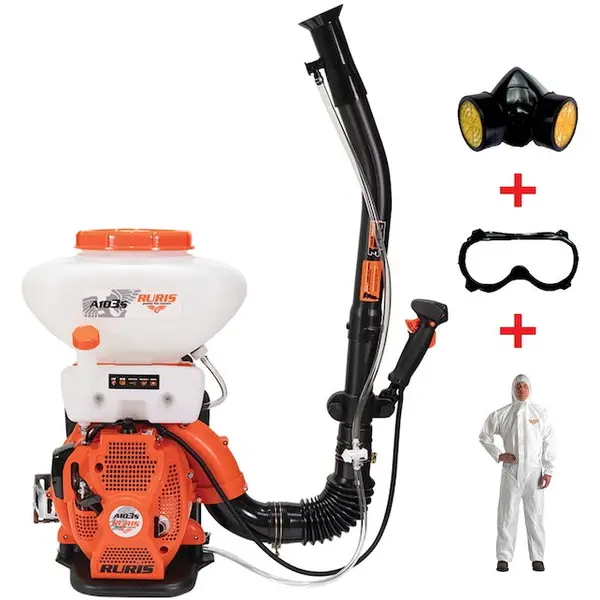 Ruris Atomizor Ruris A103S, 3 CP, 44 CC,pompa booster, motor TEZ, 2 timpi, 16 l capacitate rezervor solutie, benzina, 4 trepte pulverizare, kit de protectie