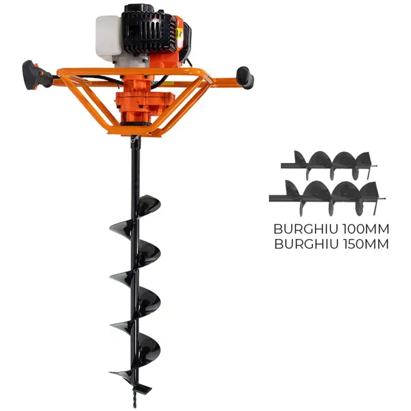 Ruris Motoburghiu pe benzina Ruris TT10, putere 1.7 CP, 51.7 CC, 2 timpi, contine: 2 burghie cu diametrul 100/150 mm