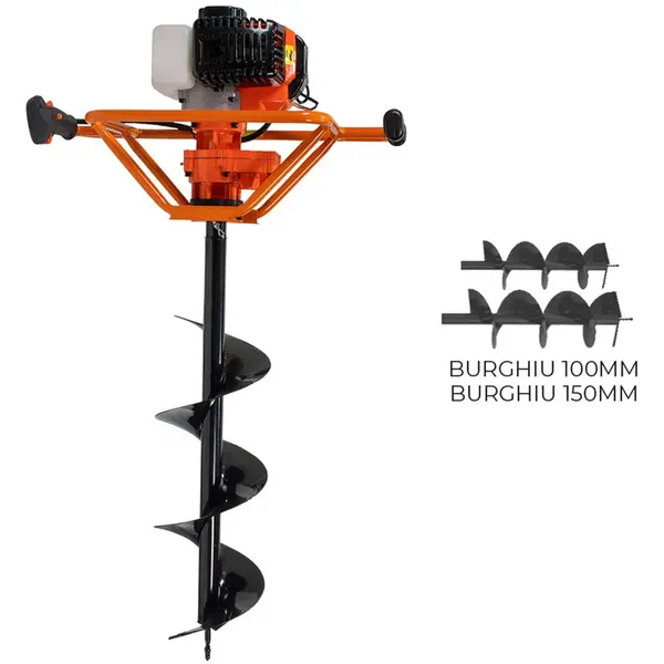 Ruris Motoburghiu pe benzina Ruris TT12, putere 2.3 CP, 2 timpi, contine: 2 burghie cu diametrul 150/200 mm