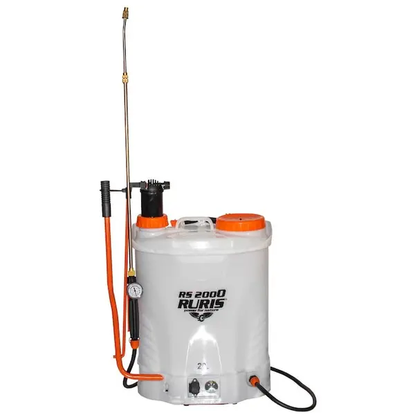 Ruris Pompa de stropit cu presiune pe acumulator si actionare manuala RURIS RS 2000, acumulator 12 V 8 Ah, rezervor tip rucsac 20 L, lance metalica telescopica, manometru