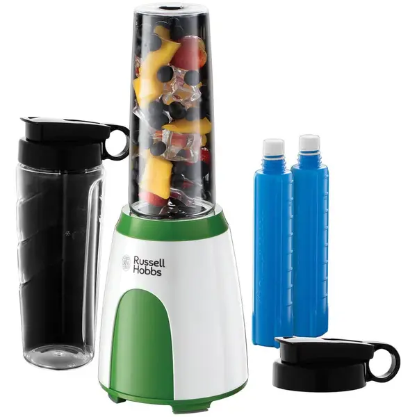 Russell hobbs Blender Russell Hobbs Explore Mix & Go Cool, 300 W, 0.6 L, 2 recipiente Tritan, 2 recipiente gheata, Alb/Verde