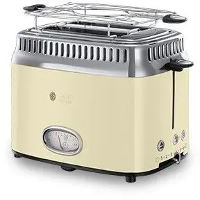 Russell hobbs Prajitor de paine Russell Hobbs Retro Vintage Cream 21682-56, 1200 W, 2 felii, Prajire rapida, Gratar pentru chifle, Crem/Inox