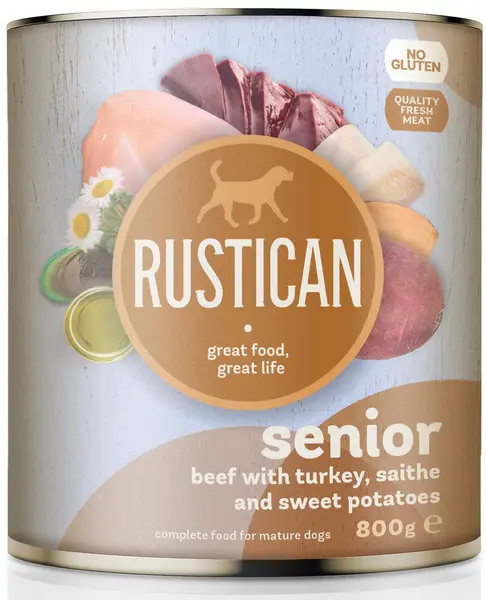 RUSTICAN SENIOR Vită, Curcan, Cod negru şi Cartofi dulci