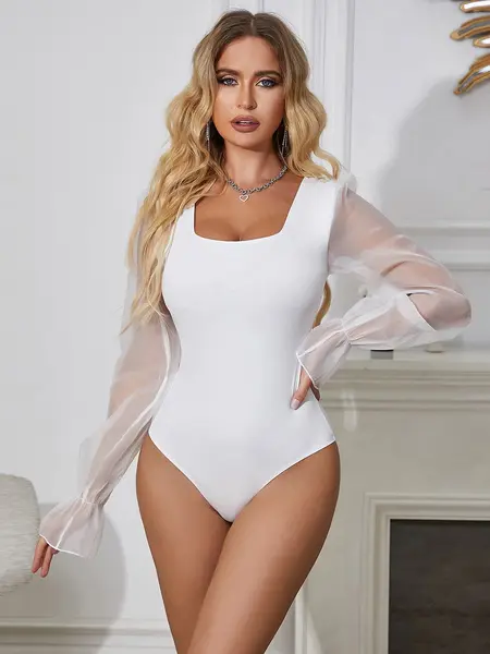 S - Body din material elastic cu prindere in zona inghinala R82269-2 Alb