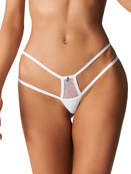 S/M - Chilot tanga din dantela cu benzi elastice decorative Arrowel panties Alb