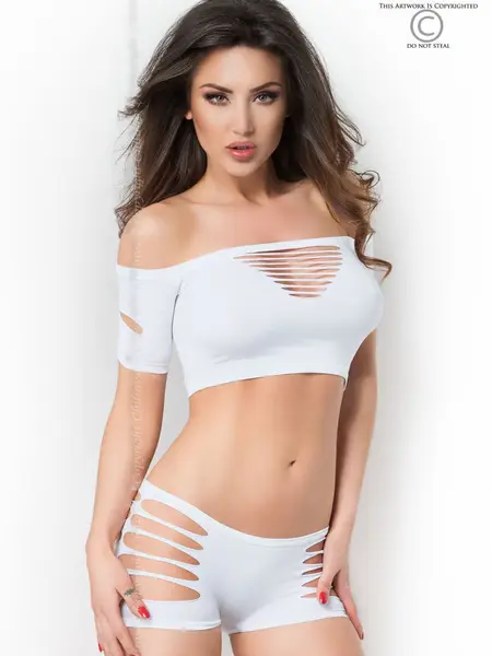 S/M - Set trendy compus din top si pantaloni scurti CR 3779 - 1 Alb