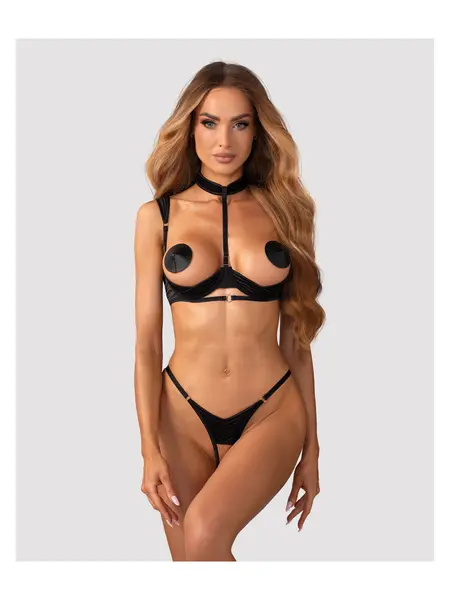 S/M - Set trendy format dintr-un sutien si un thong cu decupaj in zona intima Negru