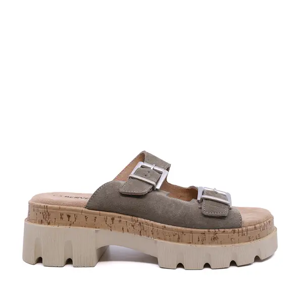 Saboți chunky femei Benvenuti verde kaki din piele întoarsă 1937DST424188VV