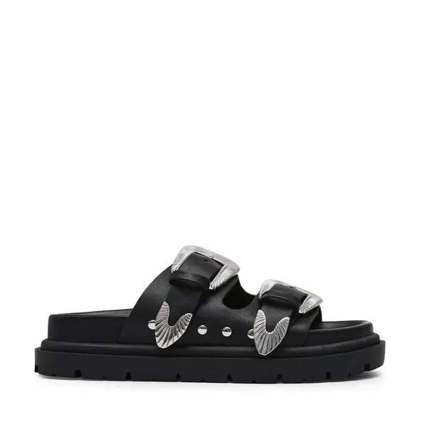 Saboți femei Steve Madden negri din piele 1469DSTOUTCASTN