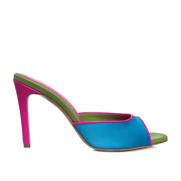 Saboti Vicky Satin-Piele Naturala, Varf Rotund, Multicolor - 39 / 8 cm