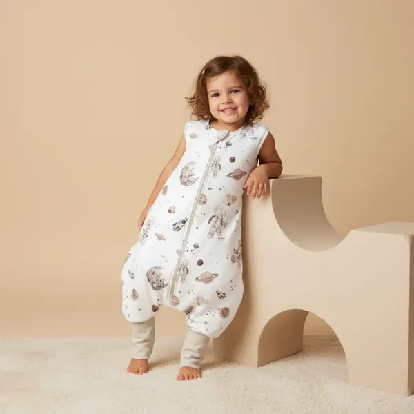 Sac de dormit cu picioare BabySteps Teddy white din bumbac 1 Tog 6-12 luni