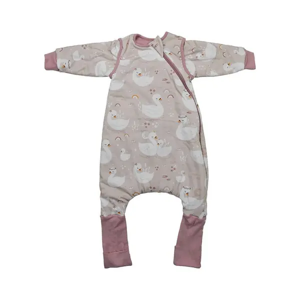 Sac de dormit cu picioruse si maneci detasabile, Bebe Stars, De iarna, Din bumbac certificat Oeko Tex Standard 100, Cu fermoar, 70 cm, 2.5 Tog, Swan