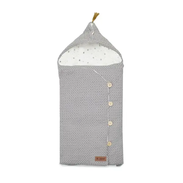 Sac de iarna cu gluga, Jane, Mims Plus, Pentru carucior si scoica auto, 88 x 43 cm, Inchidere cu nasturi si fermoar, Dim Grey