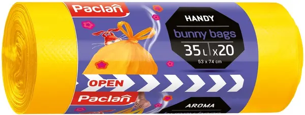 Saci de gunoi parfumați Paclan - Bunny, 35 l, 20 buc., galben