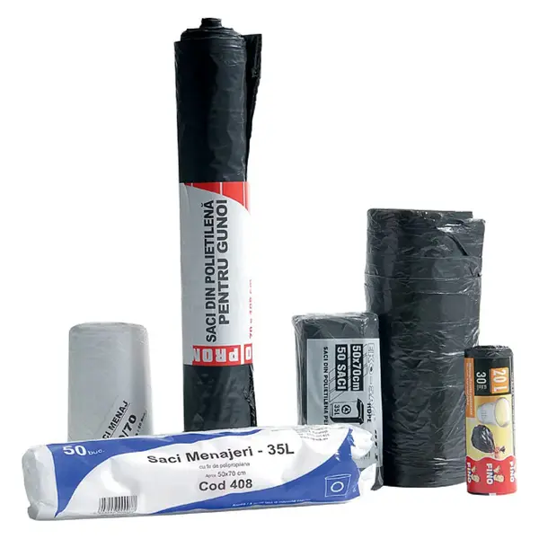 Saci Menajeri 120 l 70 x 110 cm HDPE negru 10 bucati/rola Saci Menajeri 120 l 70 x 110 cm HDPE negru 10 bucati/rola