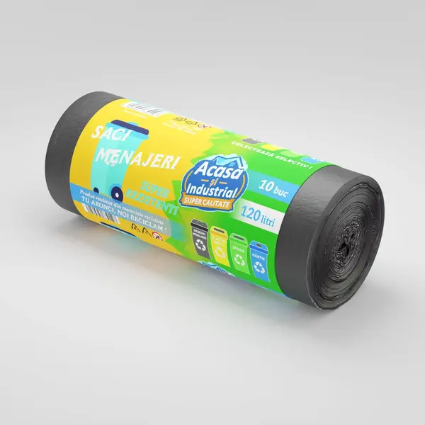 Saci menajeri 120L negru 10 saci/rola Acasa si Industrial