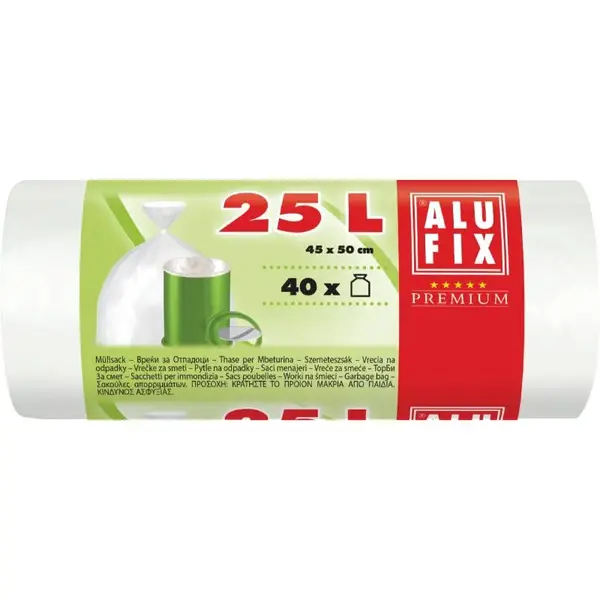 Saci menajeri 25 L 45 x 50 cm HDPE albi 40 buc/rola Saci menajeri 25 L 45 x 50 cm HDPE albi 40 buc/rola