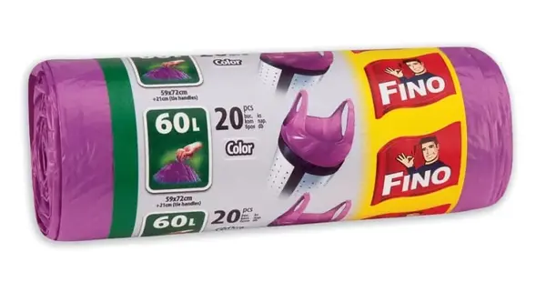 Saci menajeri cu manere 60 L mov Fino HD 20 bucati/rola Saci menajeri cu manere 60 L mov Fino HD 20 bucati/rola