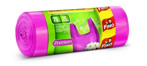 Saci menajeri cu manere 70 L mov Fino HD 15 bucati/rola Saci menajeri cu manere 70 L mov Fino HD 15 bucati/rola
