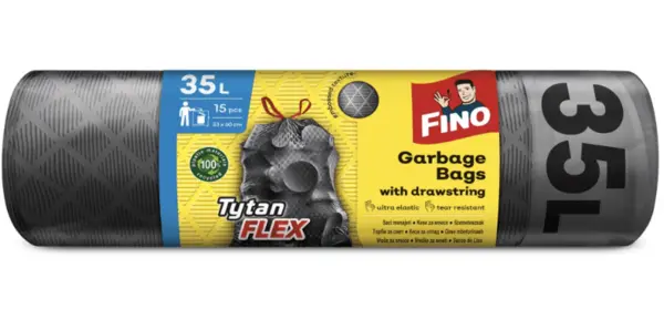 Saci menajeri cu snur 35 L negri Fino Tytan Flex 15 bucati/rola Saci menajeri cu snur 35 L negri Fino Tytan Flex 15 bucati/rola