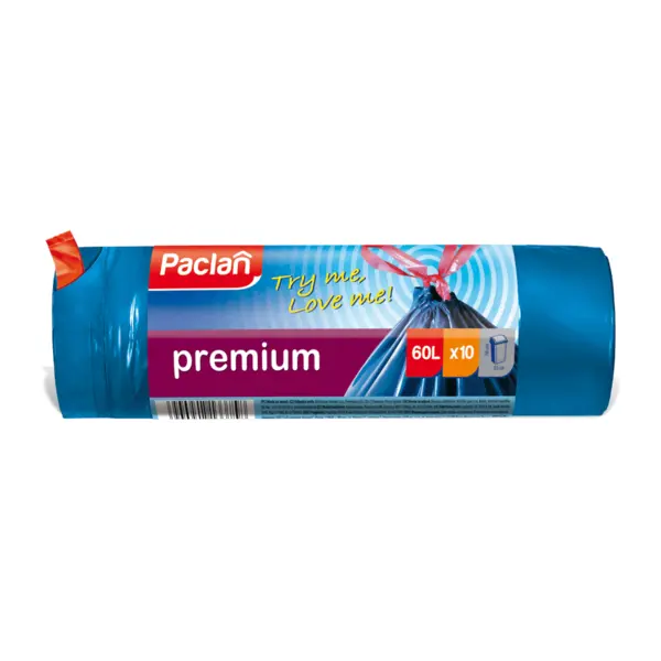 Saci menajeri cu snur 60 l LDPE albastru 10 bucati/rola Saci menajeri cu snur 60 l LDPE albastru 10 bucati/rola