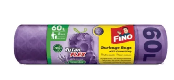 Saci menajeri cu snur 60 L mov Fino Tytan Flex 8 bucati/rola Saci menajeri cu snur 60 L mov Fino Tytan Flex 8 bucati/rola
