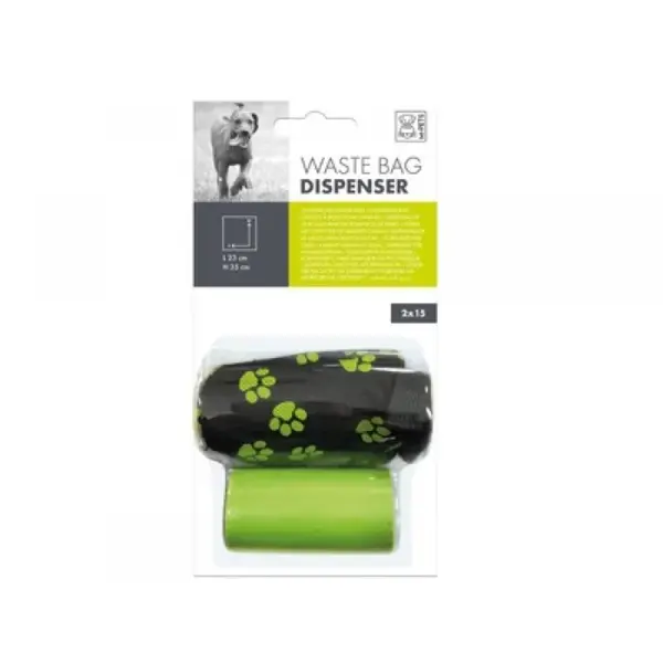 Saci menajeri, cu suport moale din material textil M-PETS negru cu verde, 2 x 15 saci