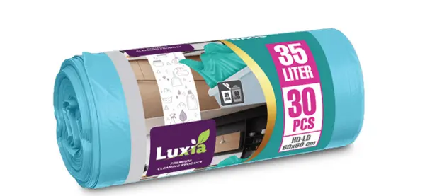 Saci menajeri Luxia 35L cu urechi de prindere 30 buc/rola HD-LD turcoaz Saci menajeri Luxia 35L cu urechi de prindere 30 buc/rola HD-LD turcoaz