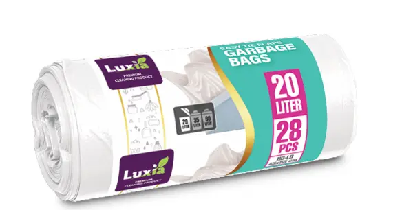 Saci menajeri Luxia cu urechi de prindere 20l 28 buc/rola HD-LD albi Saci menajeri Luxia cu urechi de prindere 20l 28 buc/rola HD-LD albi