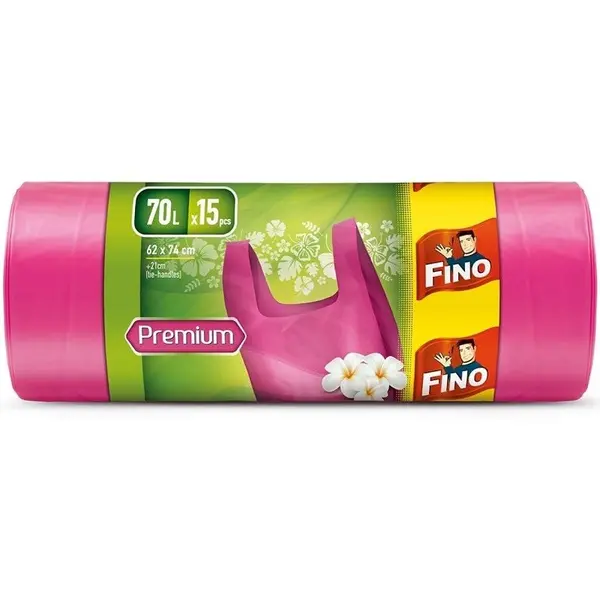 Saci Menajeri Premium Fino, Colorati si Parfumati, cu Manere, 70 l, 15 Bucati