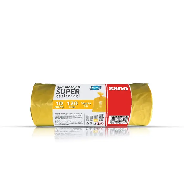 Saci menajeri Sano Optima LDPE 120 L 10 buc/rola Saci menajeri Sano Optima LDPE 120 L 10 buc/rola galben
