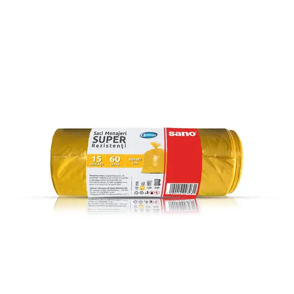 Saci menajeri Sano Optima LDPE 60 L 15 buc/rola Saci menajeri Sano Optima LDPE 60 L 15 buc/rola galbeni