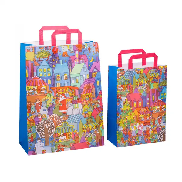Sacosa cadou din hartie copii cu Targul de Craciun, 45x17x48 cm,100 g m ²