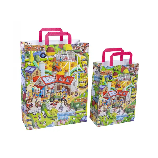 Sacosa cadou din hartie - Ferma fericita,32x14x42cm, 90 g m ²
