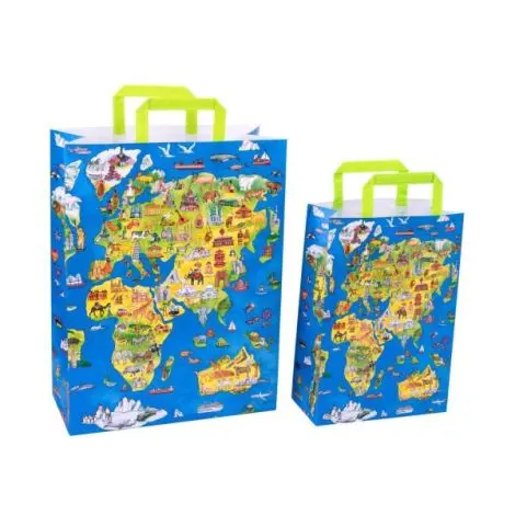 Sacosa cadou din hartie - Harta Lumii (S - 22 x 10.5 x 32cm, 70g)
