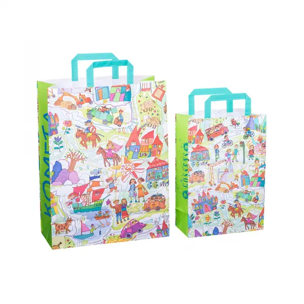 Sacosa cadou din hartie imprimeu Copilarie, 22 x 10.5 x 32cm, 70 g m ²