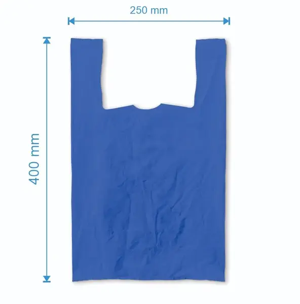 Sacosa maieu 250mm x 400mm - 50 microni grosime, cu pliuri de 60mm, virgin, culoarea albastru