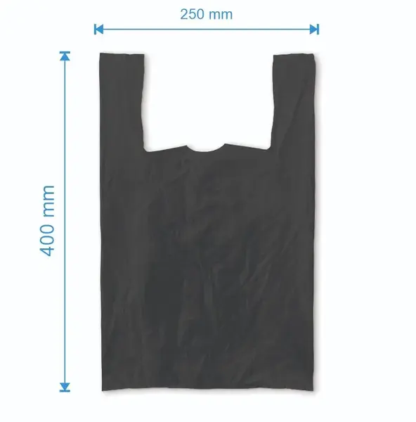 Sacosa maieu 250mm x 400mm - 50 microni grosime, cu pliuri de 60mm, virgin, culoarea negru