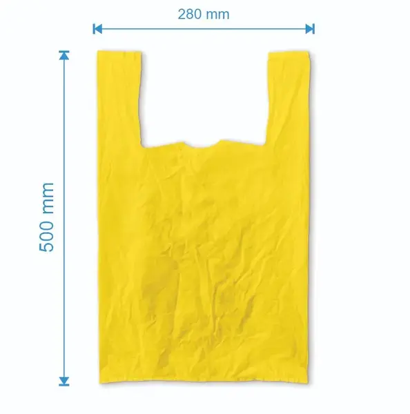Sacosa maieu 280mm x 500mm - 50 microni grosime, cu pliuri de 70mm, virgin, culoarea galben