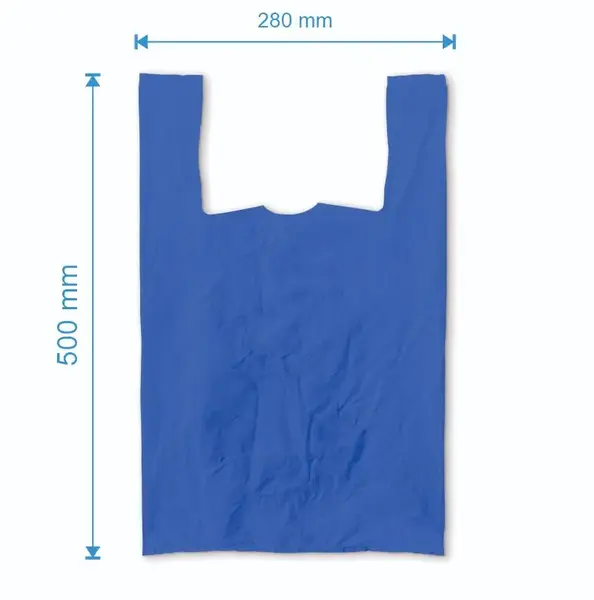 Sacosa maieu 280mm x 500mm - 50 microni grosime, cu pliuri de 70mm, virgin, culoarea albastru
