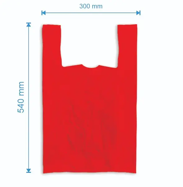 Sacosa maieu 300mm x 540mm - 50 microni grosime, cu pliuri de 80mm, reciclat, culoarea rosu