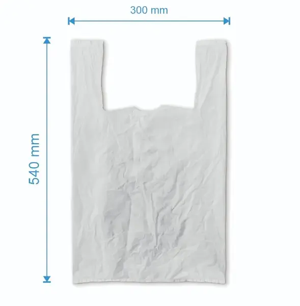 Sacosa maieu 300mm x 540mm - 50 microni grosime, cu pliuri de 80mm, virgin, culoarea alb