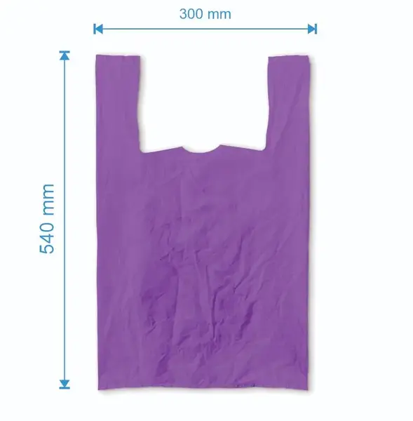 Sacosa maieu 300mm x 540mm - 50 microni grosime, cu pliuri de 80mm, virgin, culoarea mov