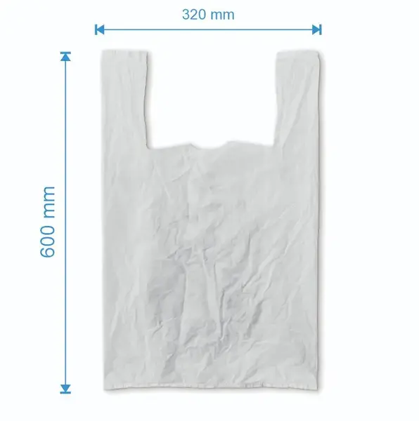 Sacosa maieu 320mm x 600mm - 50 microni grosime, cu pliuri de 90mm, virgin, culoarea albă
