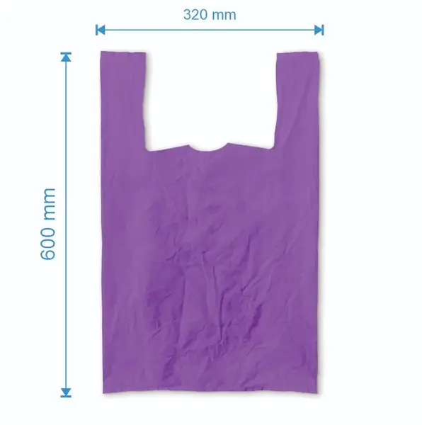 Sacosa maieu 320mm x 600mm - 50 microni grosime, cu pliuri de 90mm, virgin, culoarea mov