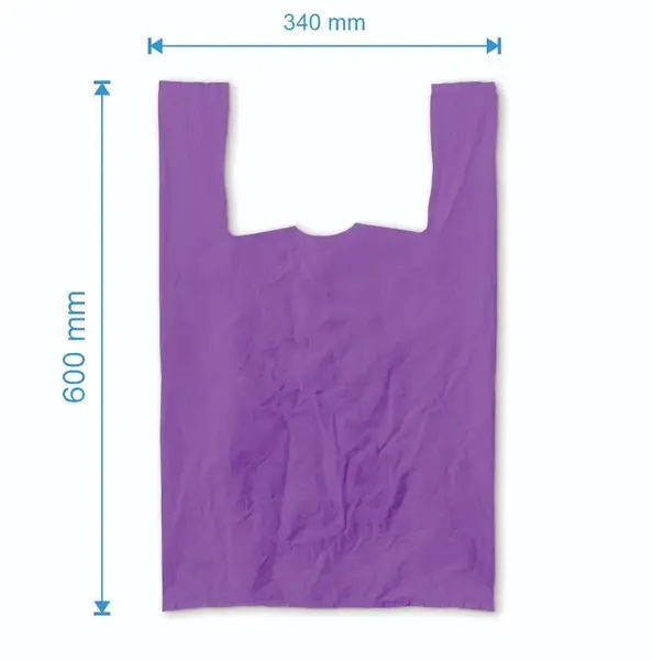Sacosa maieu 340mm x 600mm - 50 microni grosime, cu pliuri de 100mm, virgin, culoarea mov