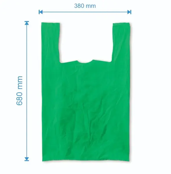 Sacosa maieu 380mm x 680mm - 50 microni grosime, cu pliuri de 140mm, virgin, culoarea verde